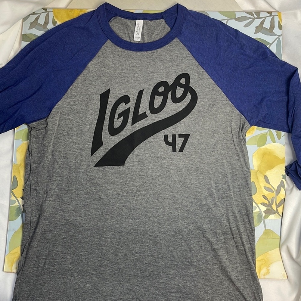 Blue & Gray Raglan Baseball Tshirt | Large